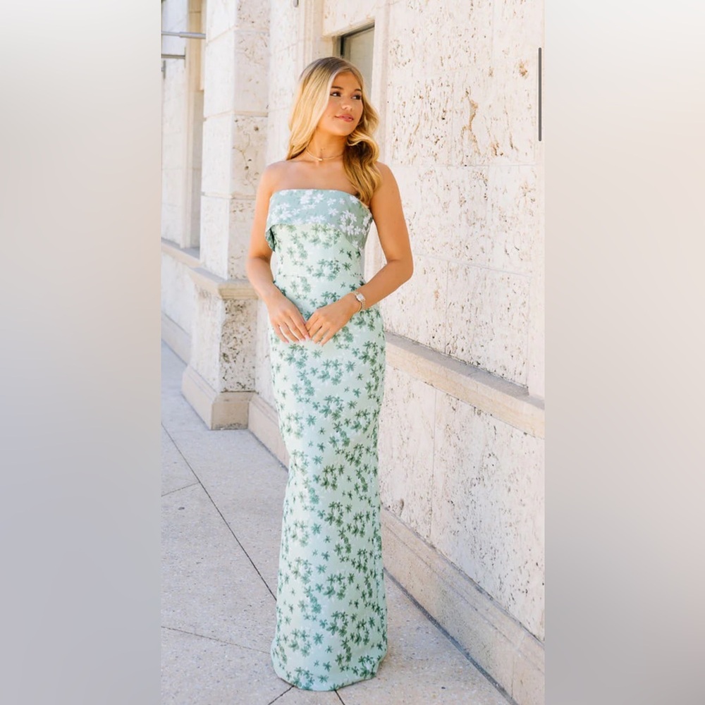 Chic Strapless Green Floral Dress coraline gown